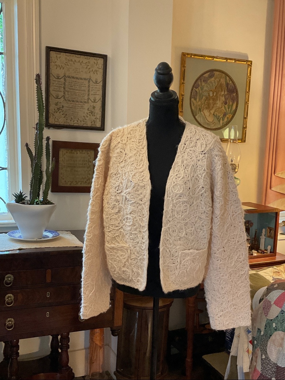 Chico’s Cream Textured Open-Front Women's Jacket/Sweater Coat